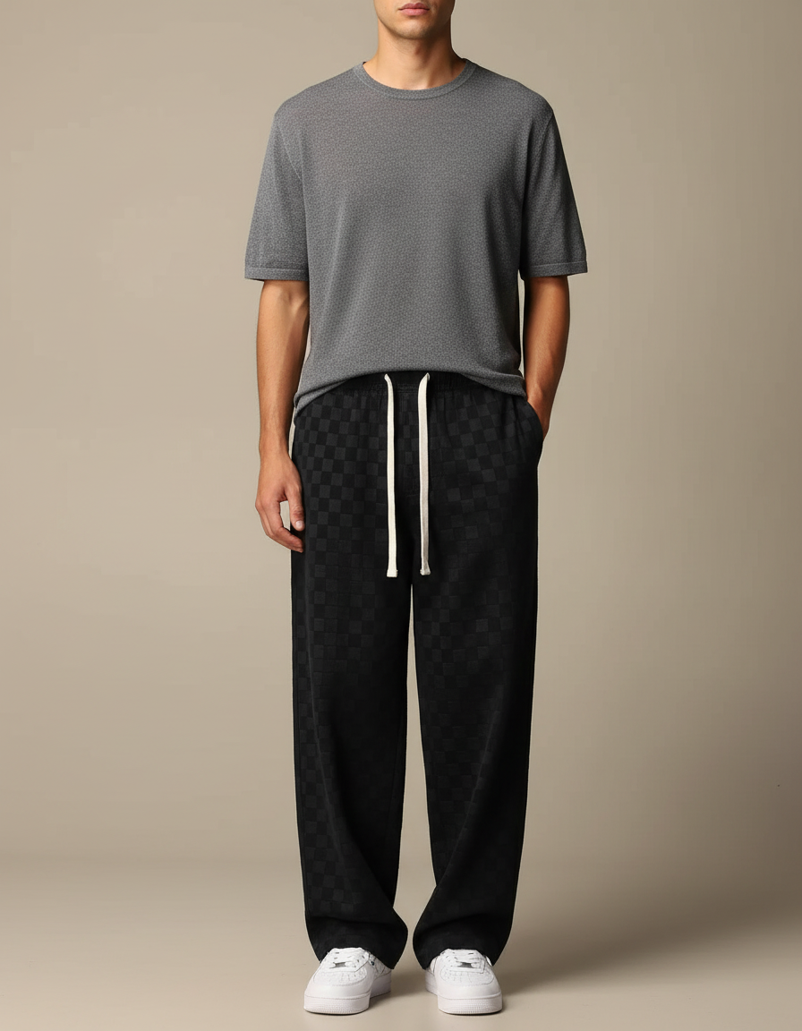 Pantalon Noir Carreaux Homme - Molleton
