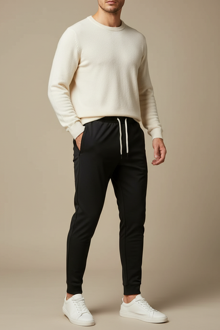 Pantalon Noir Coton Élastique Slim Confortable Homme