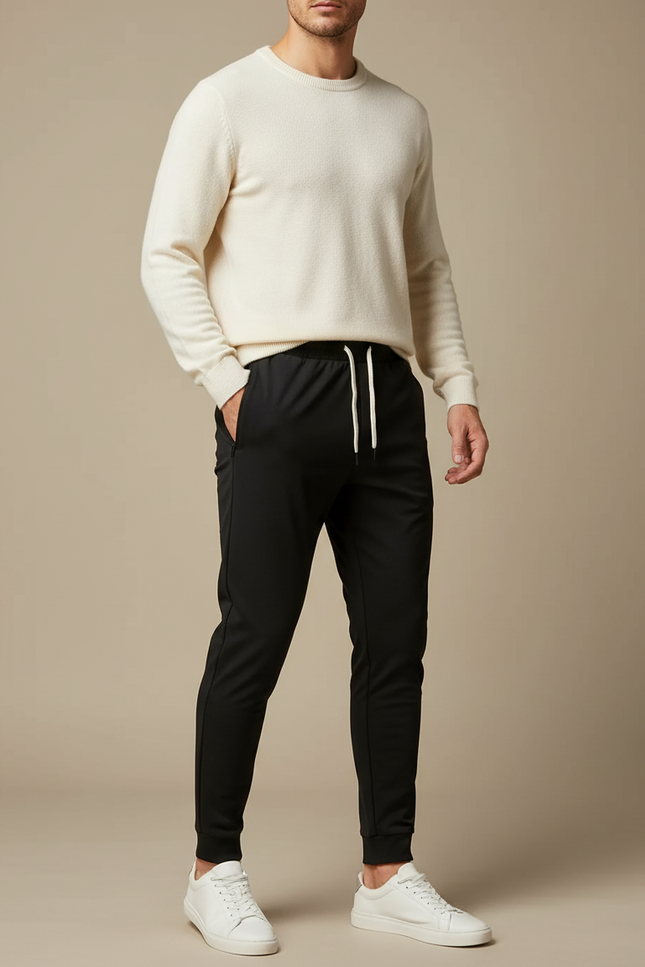 Pantalon Noir Coton Élastique Slim Confortable Homme