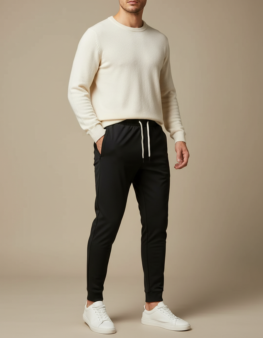 Pantalon Noir Coton Élastique Slim Confortable Homme