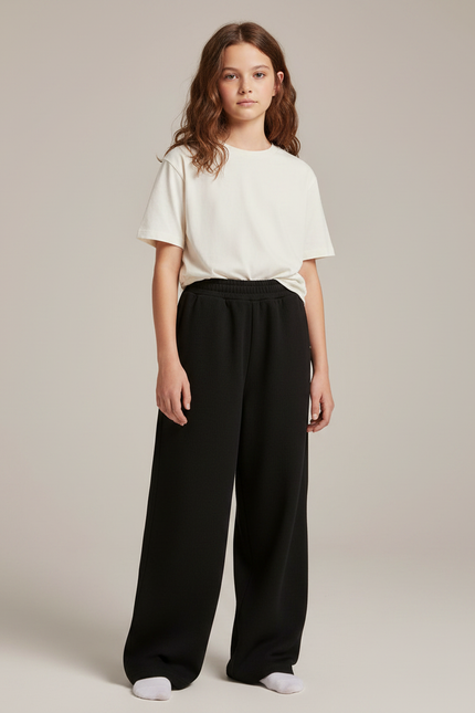 Pantalon Noir Ample Côtelé Enfant Confortable - Maille