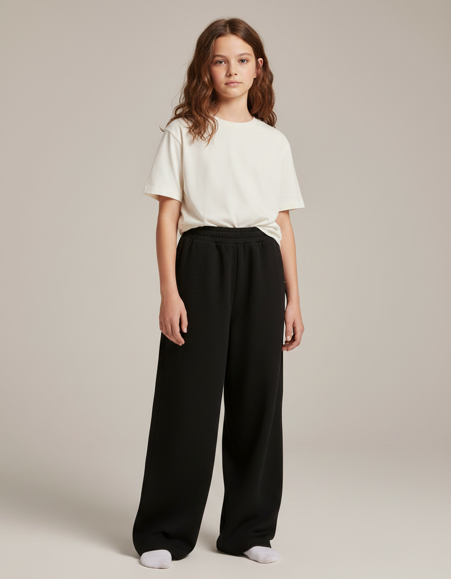 Pantalon Noir Ample Côtelé Enfant Confortable - Maille