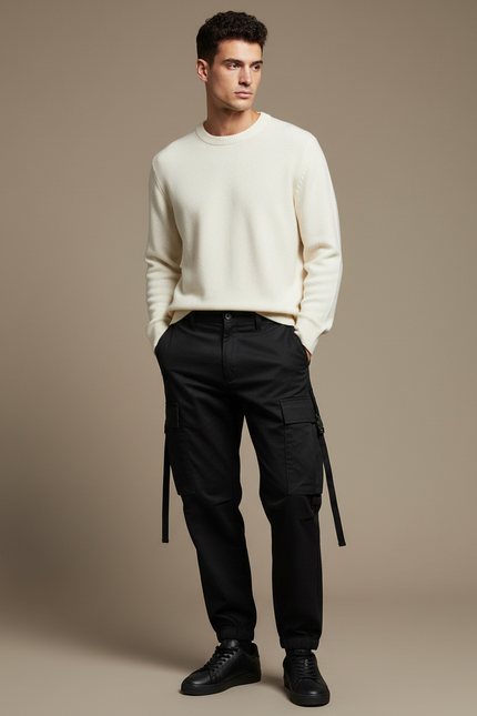 Pantalon Noir Cargo Homme Ample Décontracté Urbain - Toile