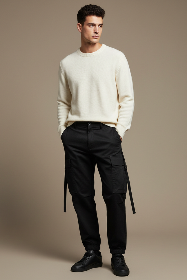 Pantalon Noir Cargo Homme Ample Décontracté Urbain - Toile