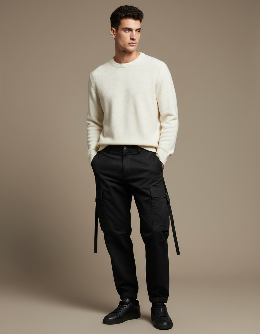 Pantalon Noir Cargo Homme Ample Décontracté Urbain - Toile