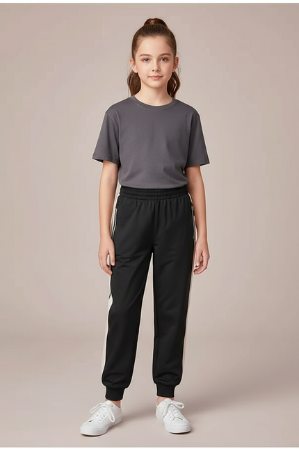 Pantalon Noir Avec Bande Blanche Sur Le Cote - Polyester