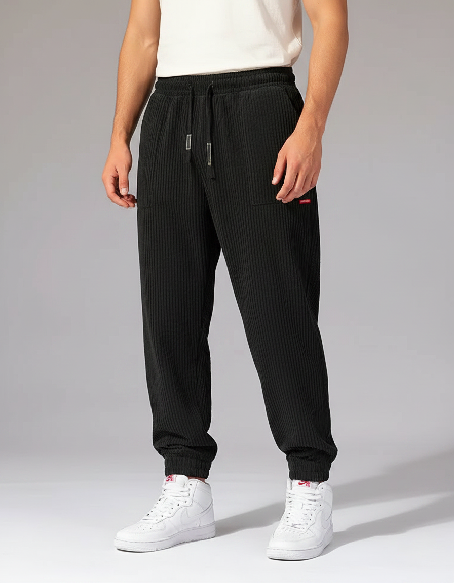 Pantalon Noir Rayé Homme - Cordé