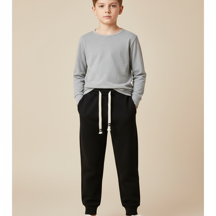Pantalon Noir Molletonné Cordon Blanc Garçon Sport
