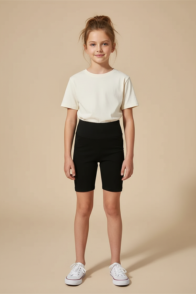 Pantalon Noir Cycliste Court Extensible Fille Confortable - Maille
