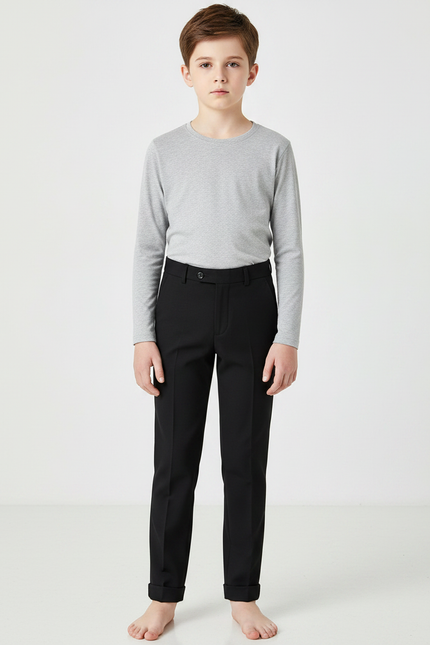Pantalon Noir Élégant Garçon Ajusté Formel Droit - Gabardine