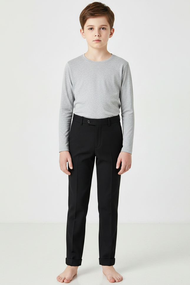 Pantalon Noir Élégant Garçon Ajusté Formel Droit - Gabardine