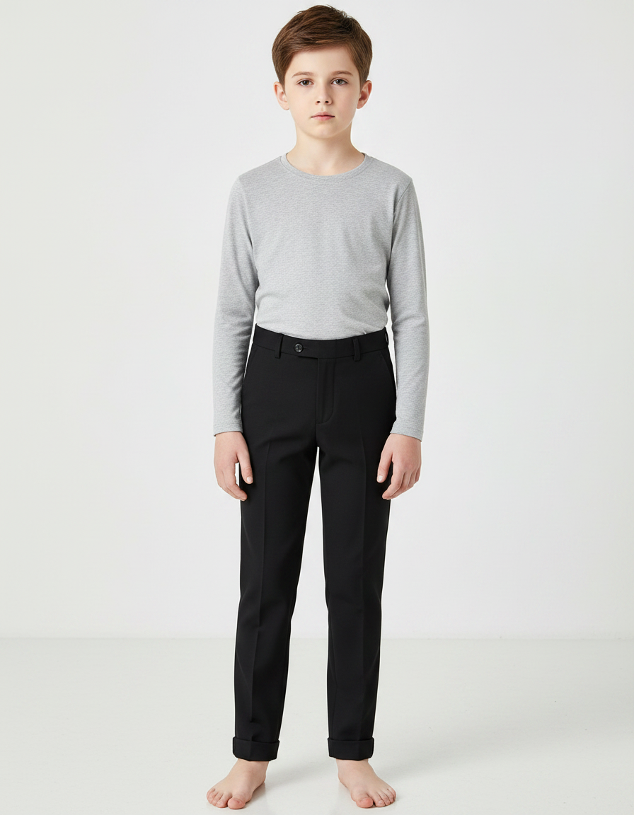 Pantalon Noir Élégant Garçon Ajusté Formel Droit - Gabardine