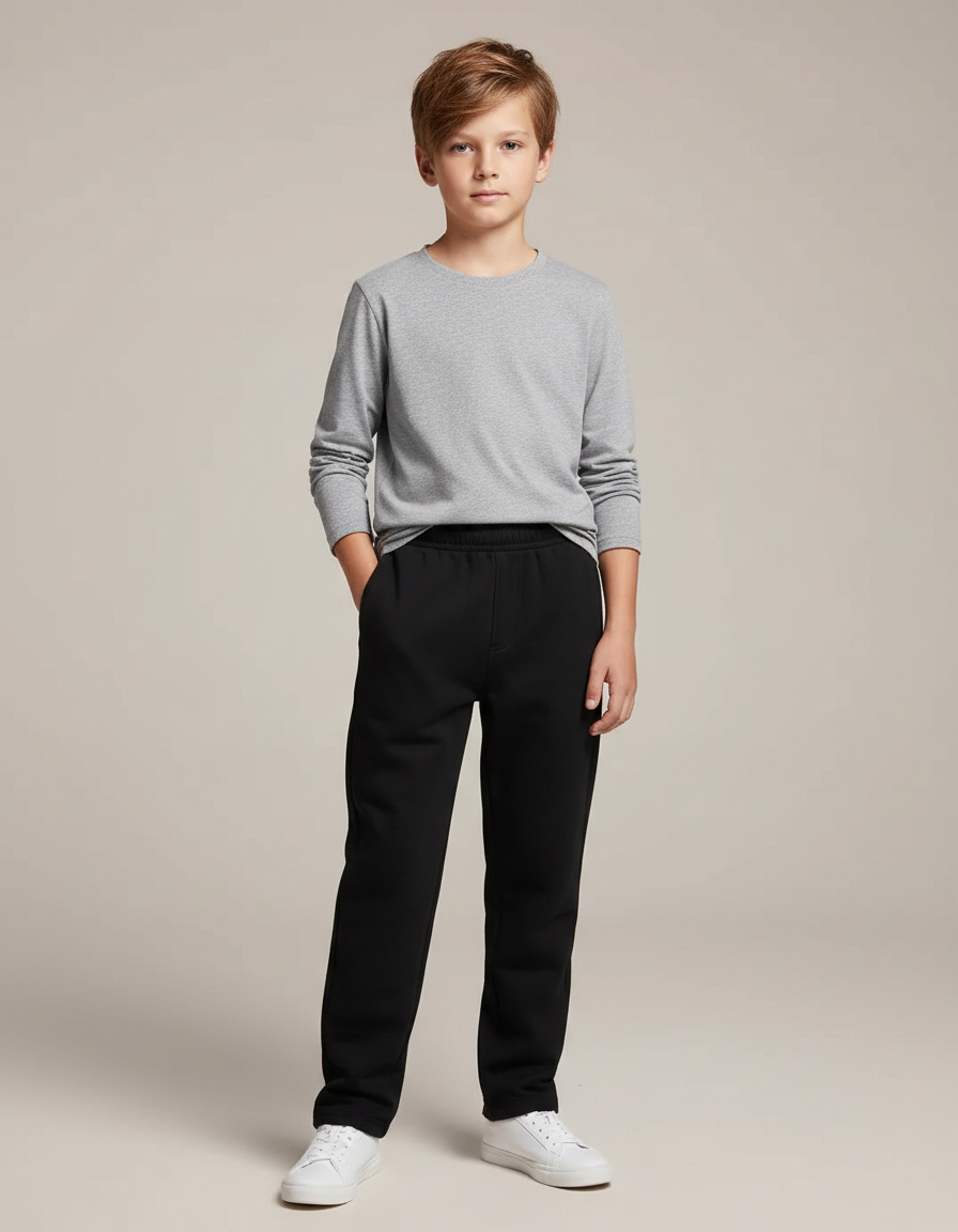 Pantalon Noir Garçon Jogger Décontracté Sport Coton - Molleton