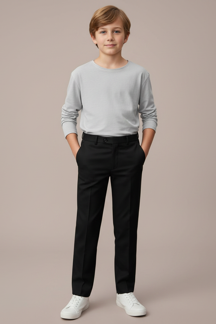 Pantalon Noir Garçon Formel Élégant Droit Classique - Gabardine