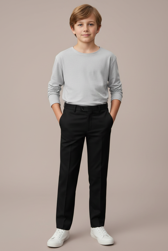 Pantalon Noir Garçon Formel Élégant Droit Classique - Gabardine