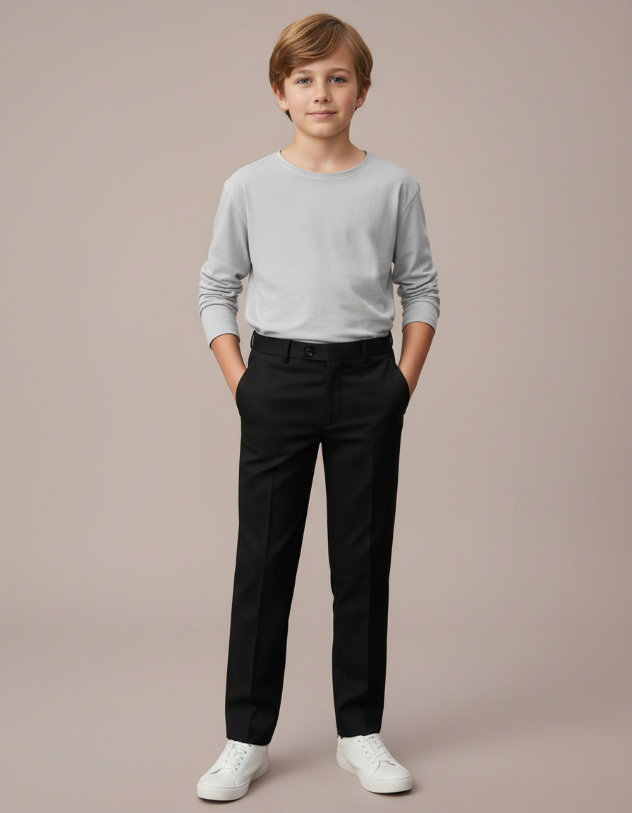 Pantalon Noir Garçon Formel Élégant Droit Classique - Gabardine