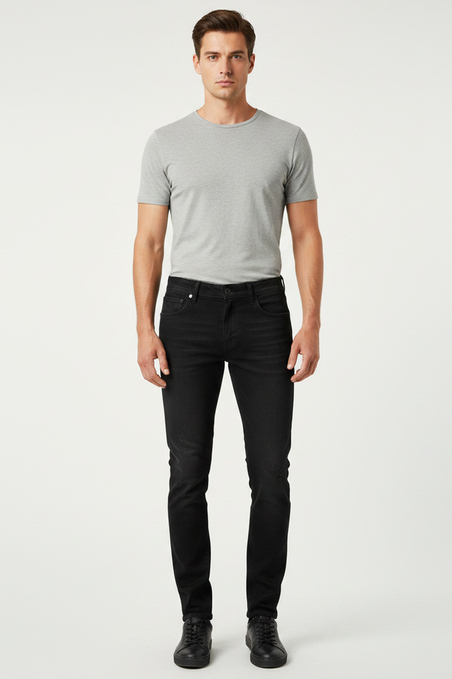 Pantalon Noir Jean Slim Déchiré Homme
