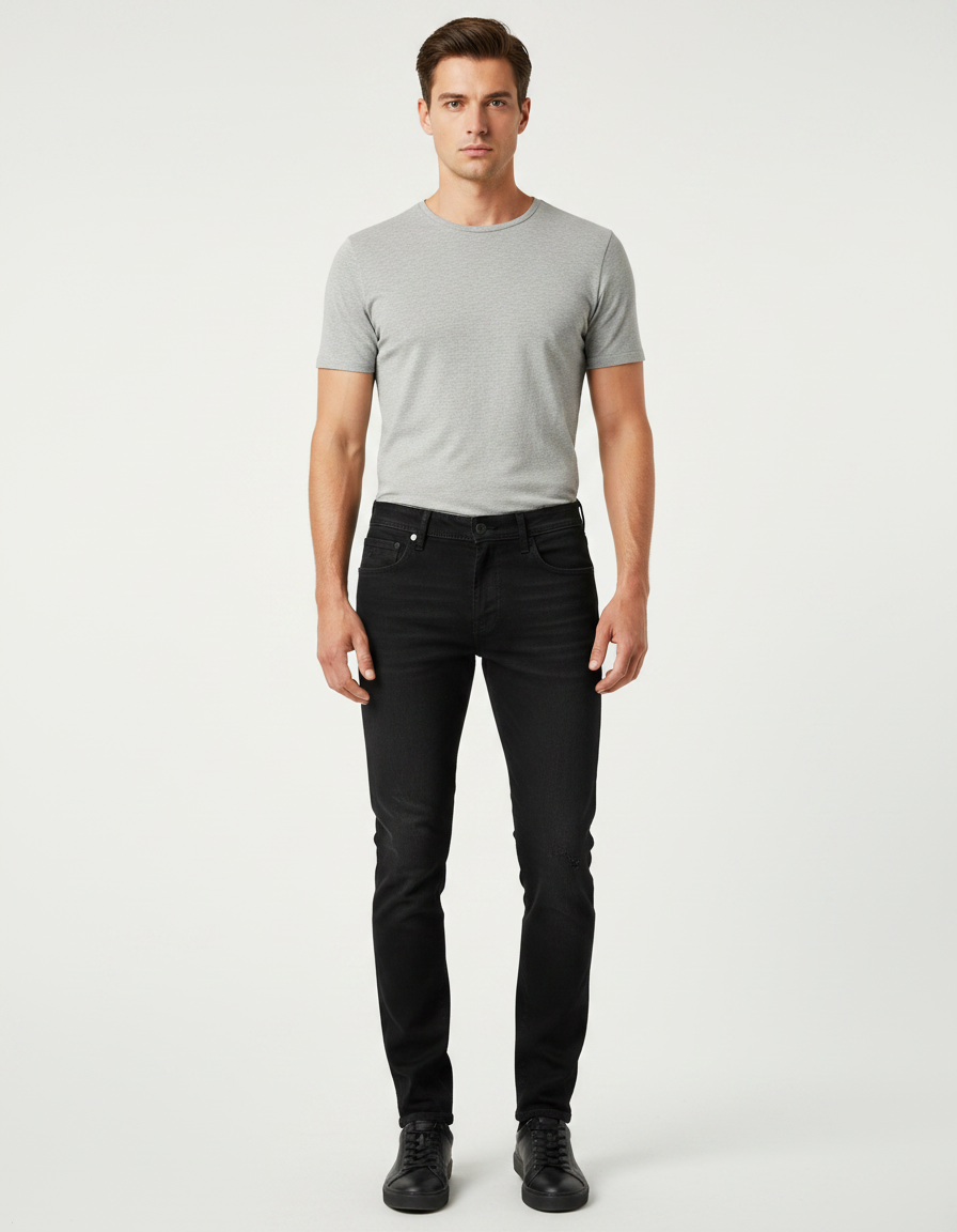 Pantalon Noir Jean Slim Déchiré Homme