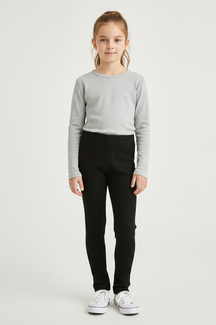 Pantalon Noir Côtelé Confortable Stretch Enfant - Maille
