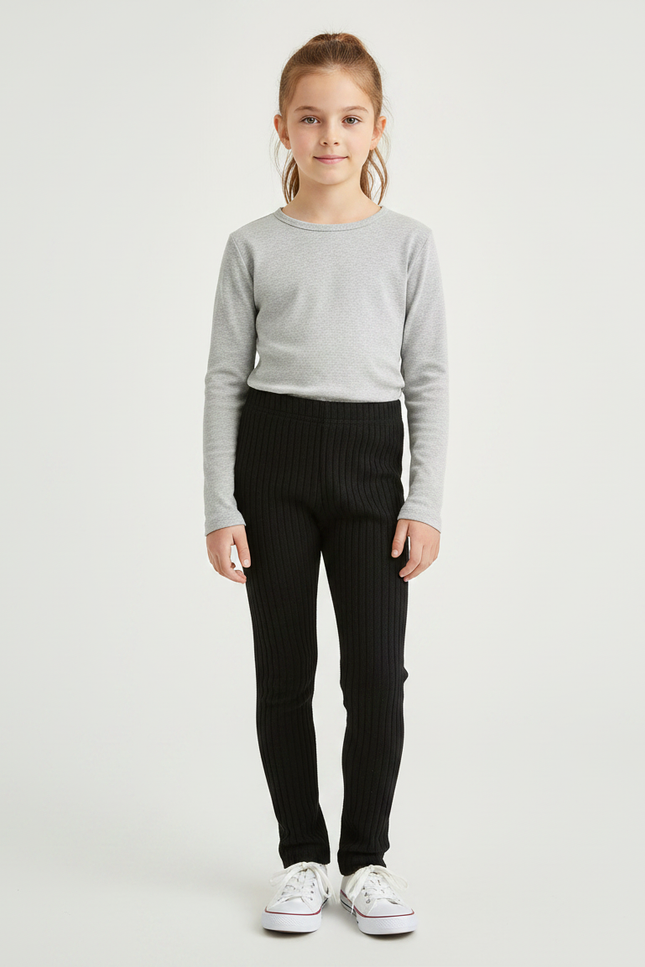 Pantalon Noir Côtelé Confortable Stretch Enfant - Maille