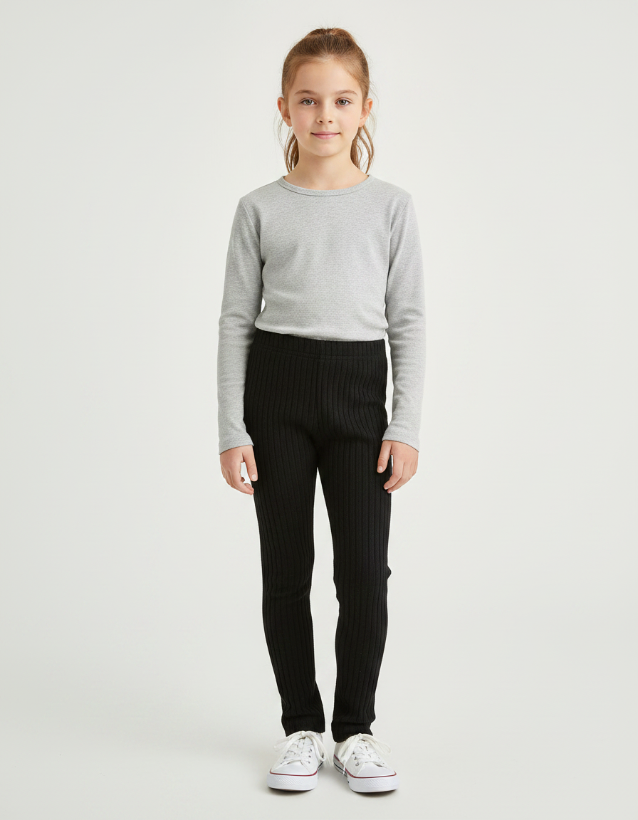 Pantalon Noir Côtelé Confortable Stretch Enfant - Maille