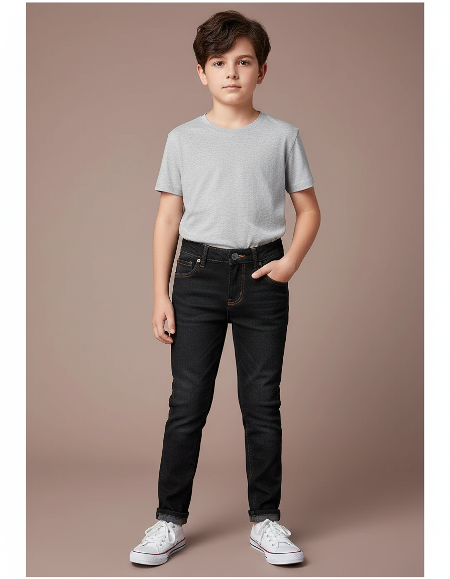 Pantalon Noir Jean Slim Enfant Décontracté