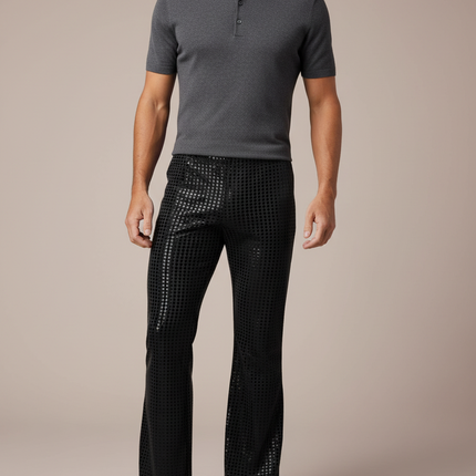 Pantalon Noir Paillettes Disco Évasé Homme - Polyester