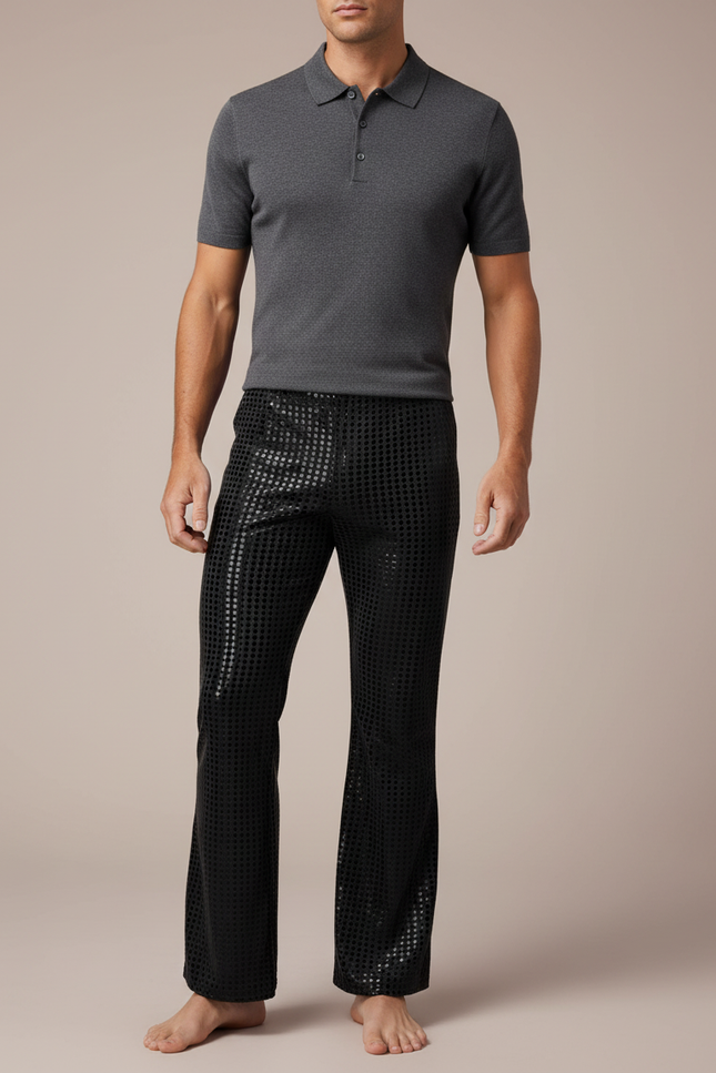 Pantalon Noir Paillettes Disco Évasé Homme - Polyester