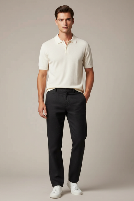 Pantalon Noir Lin Droit Décontracté Homme Confortable