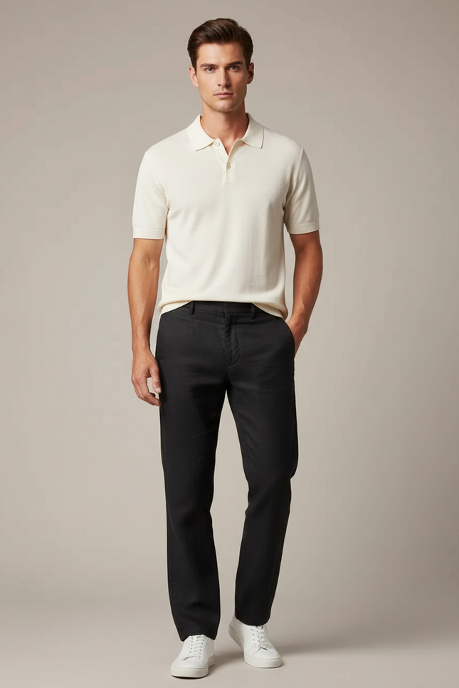 Pantalon Noir Lin Droit Décontracté Homme Confortable