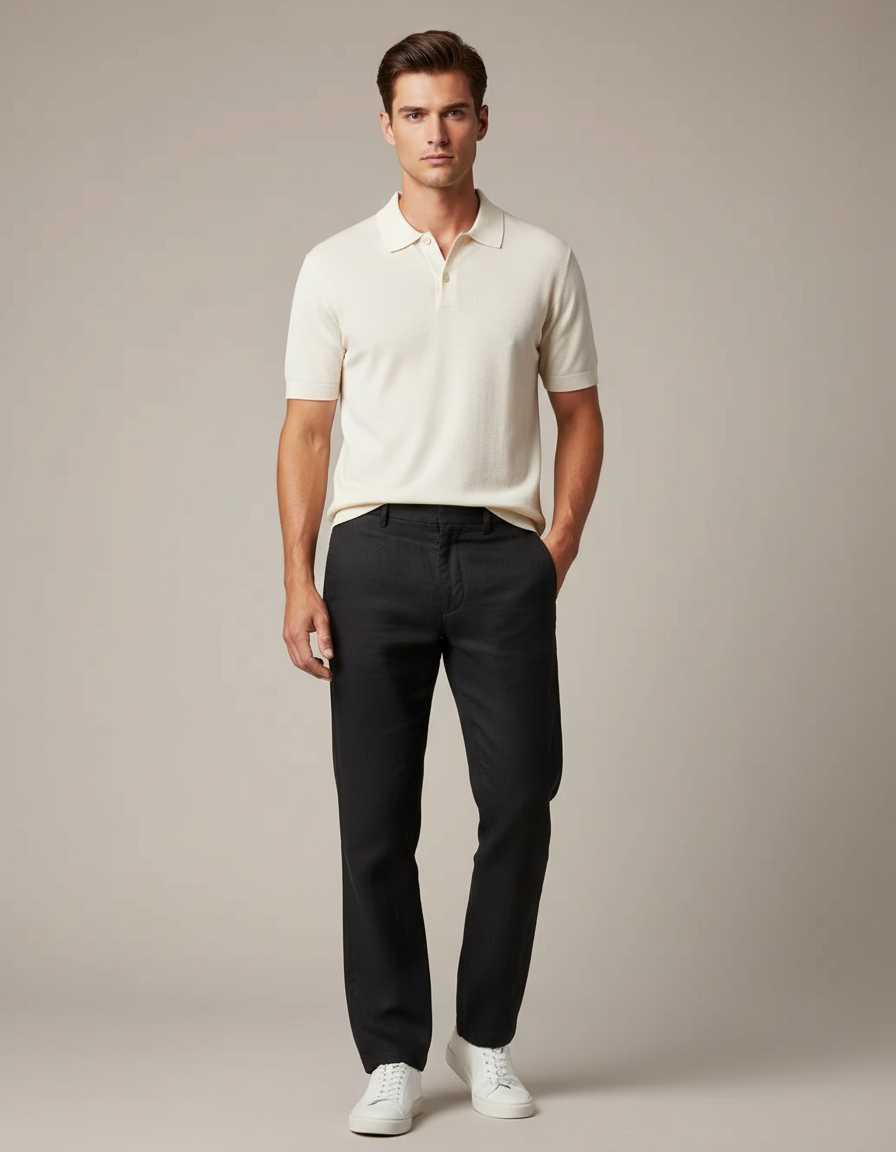 Pantalon Noir Lin Droit Décontracté Homme Confortable