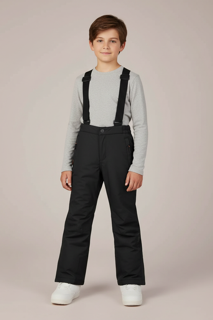 Pantalon Noir Ski Imperméable Enfant Bretelles - Polyester