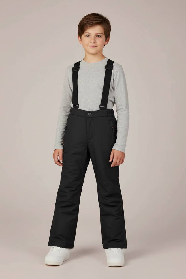 Pantalon Noir Ski Imperméable Enfant Bretelles - Polyester