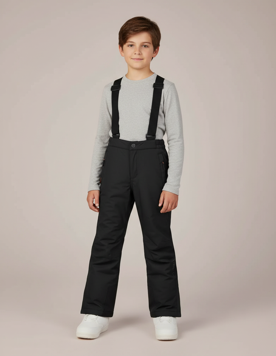 Pantalon Noir Ski Imperméable Enfant Bretelles - Polyester