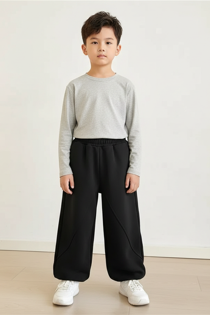Pantalon Noir Ample Garçon Sport Décontracté - Molleton