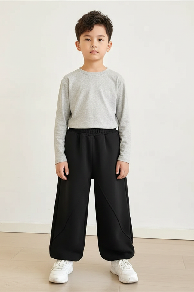 Pantalon Noir Ample Garçon Sport Décontracté - Molleton