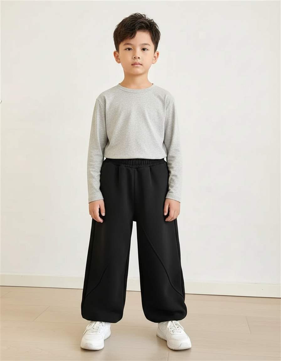 Pantalon Noir Ample Garçon Sport Décontracté - Molleton