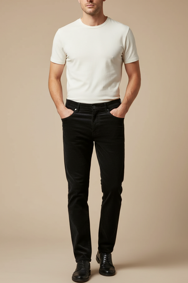 Pantalon Noir Côtelé Homme Slim Stretch - Cordé