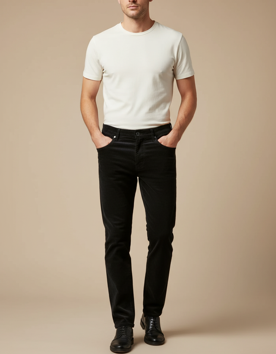 Pantalon Noir Côtelé Homme Slim Stretch - Cordé
