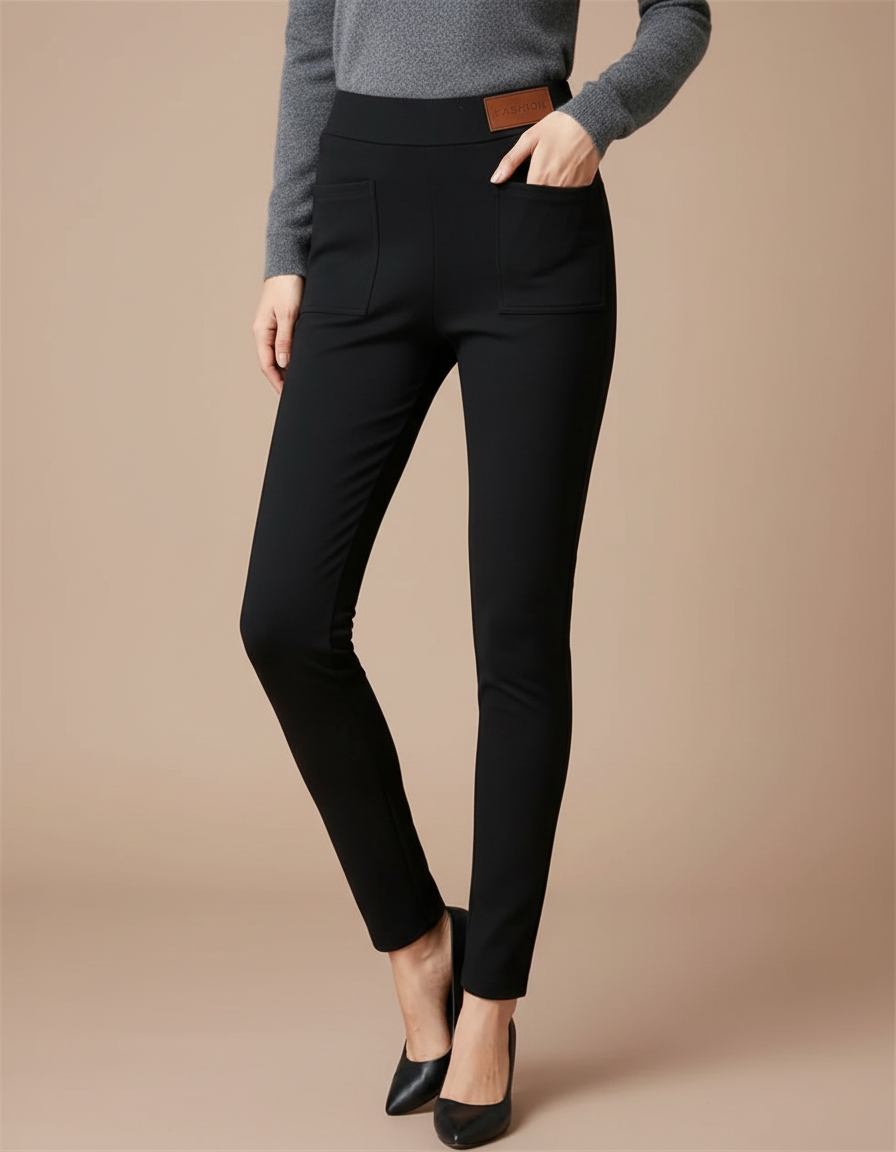 Pantalon Noir Skinny Élastique Chic Femme - Polyester
