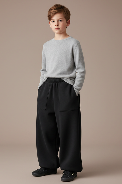 Pantalon Noir Ample Épais Molletonné Garçon Confortable