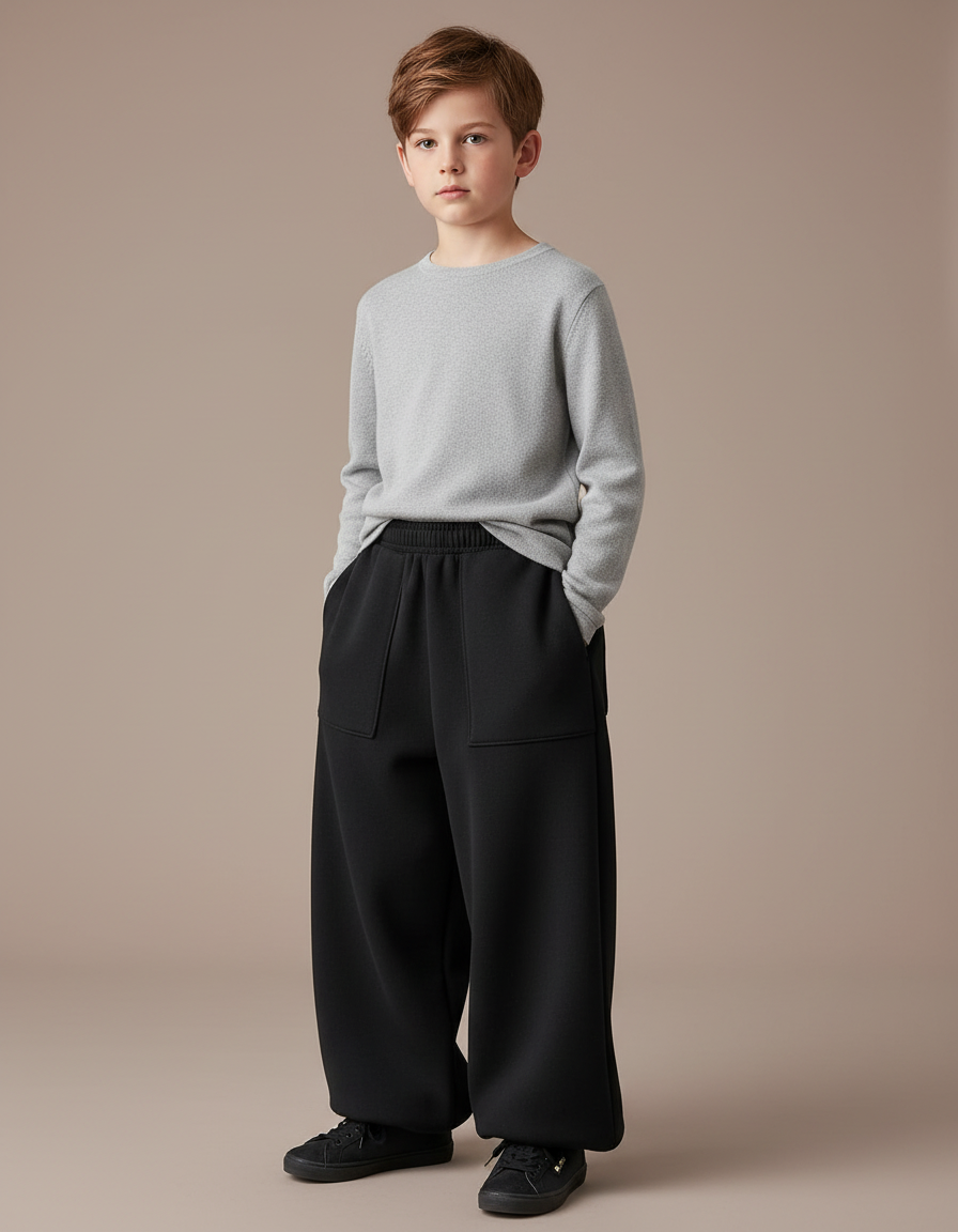 Pantalon Noir Ample Épais Molletonné Garçon Confortable