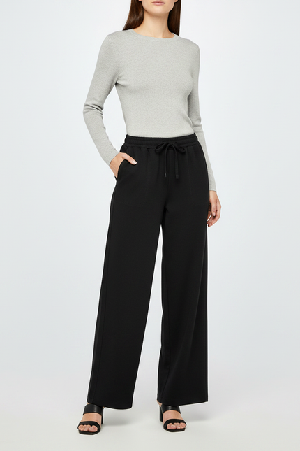 Pantalon Noir Fluide Cordon Ample Femme Élégant - Viscose