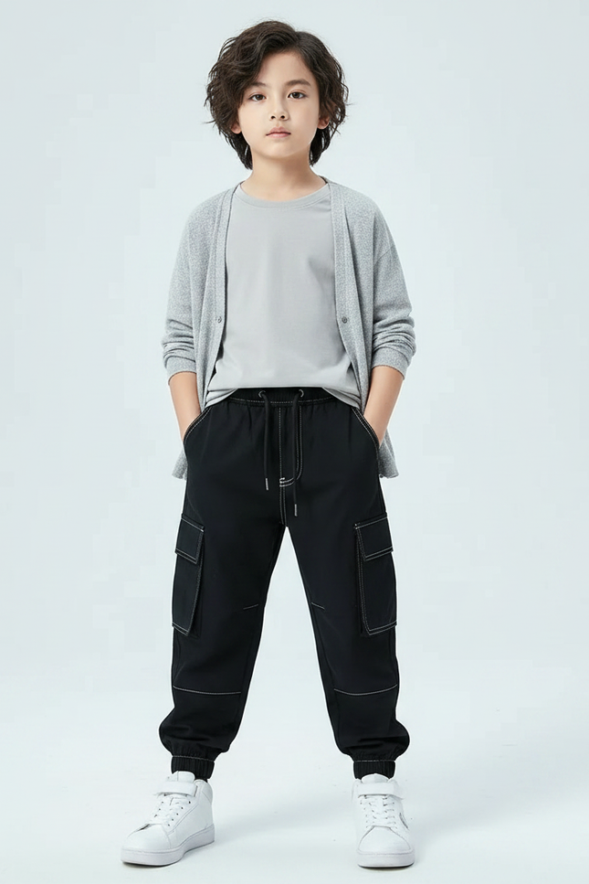 Pantalon Noir Surpiqures Blanches - Polyester