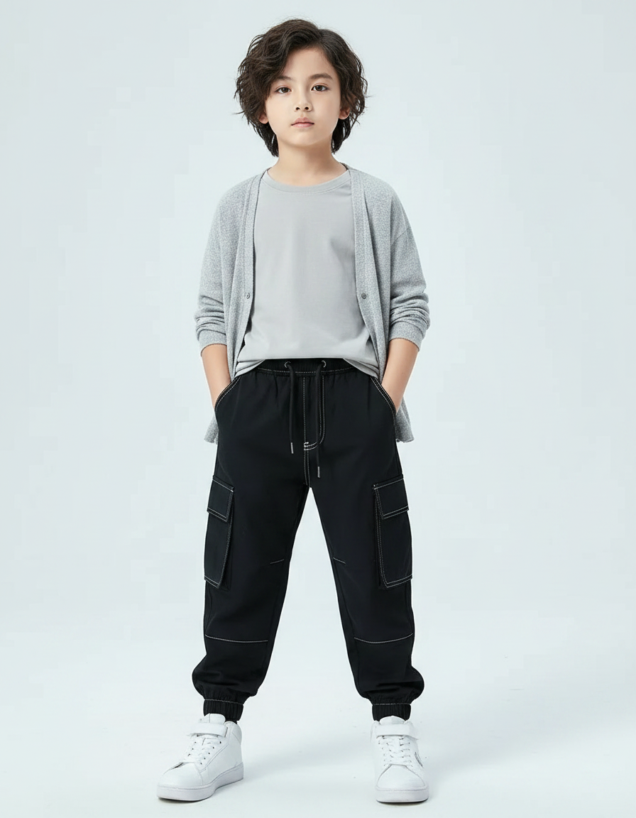 Pantalon Noir Surpiqures Blanches - Polyester