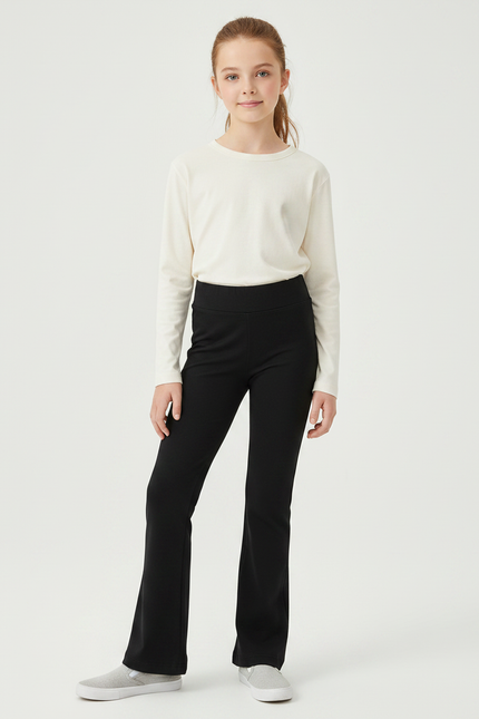 Pantalon Noir Évasé Taille Haute Confortable Fille - Maille