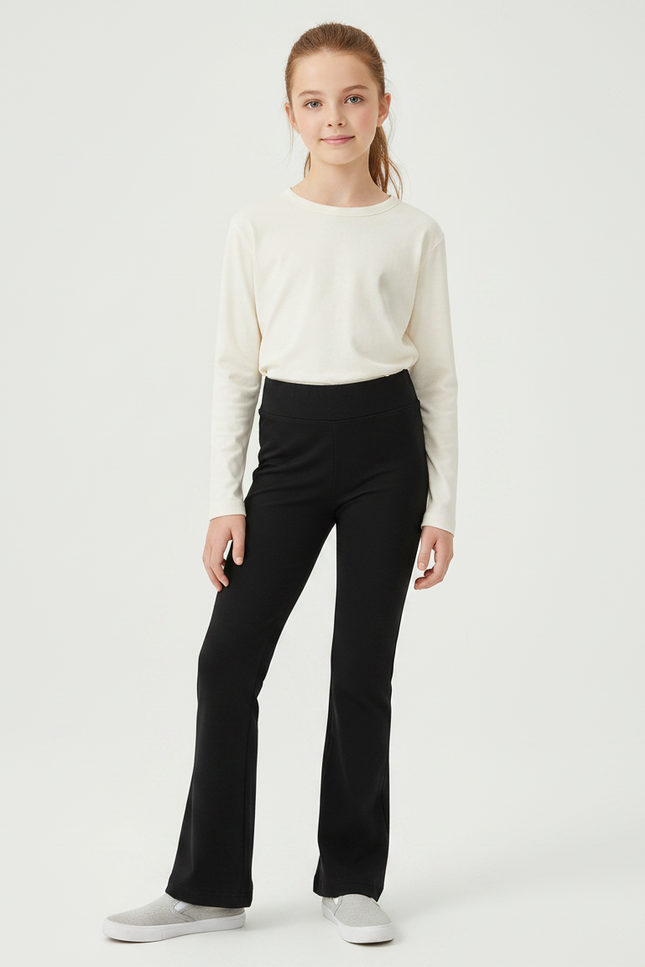 Pantalon Noir Évasé Taille Haute Confortable Fille - Maille