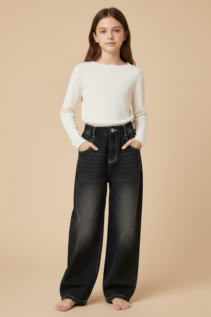 Pantalon Noir Ample Denim Dégradé Fille - Jean