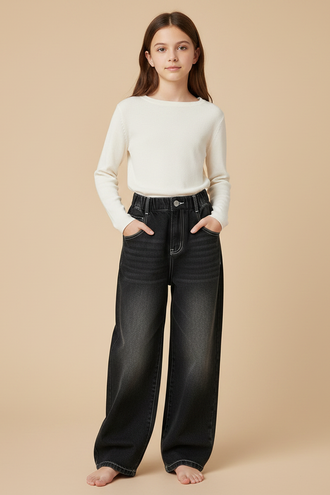 Pantalon Noir Ample Denim Dégradé Fille - Jean