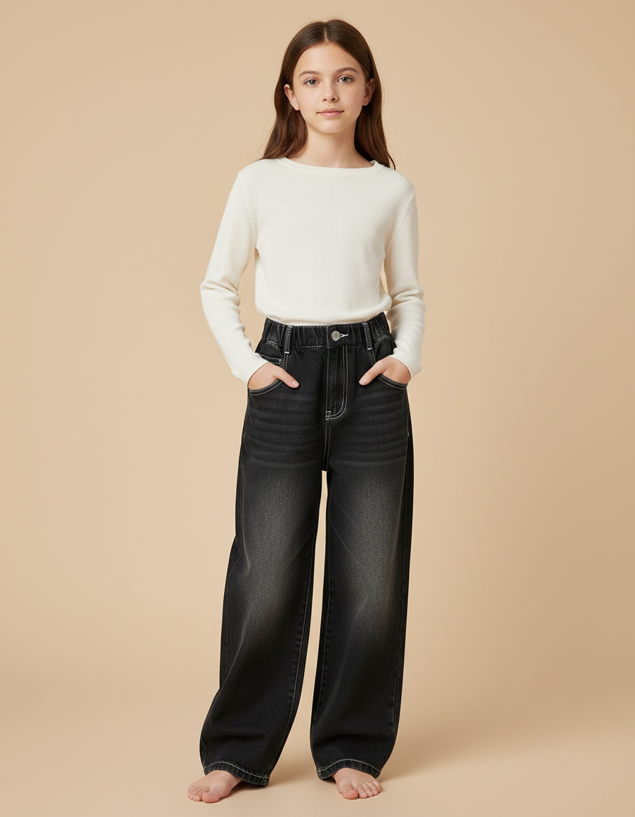 Pantalon Noir Ample Denim Dégradé Fille - Jean